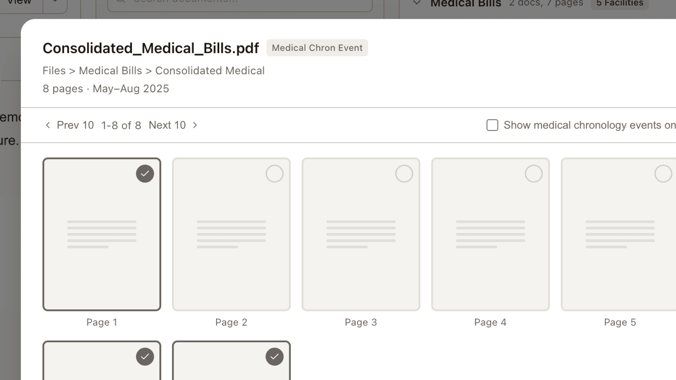 Page-level document selection for exhibit sections