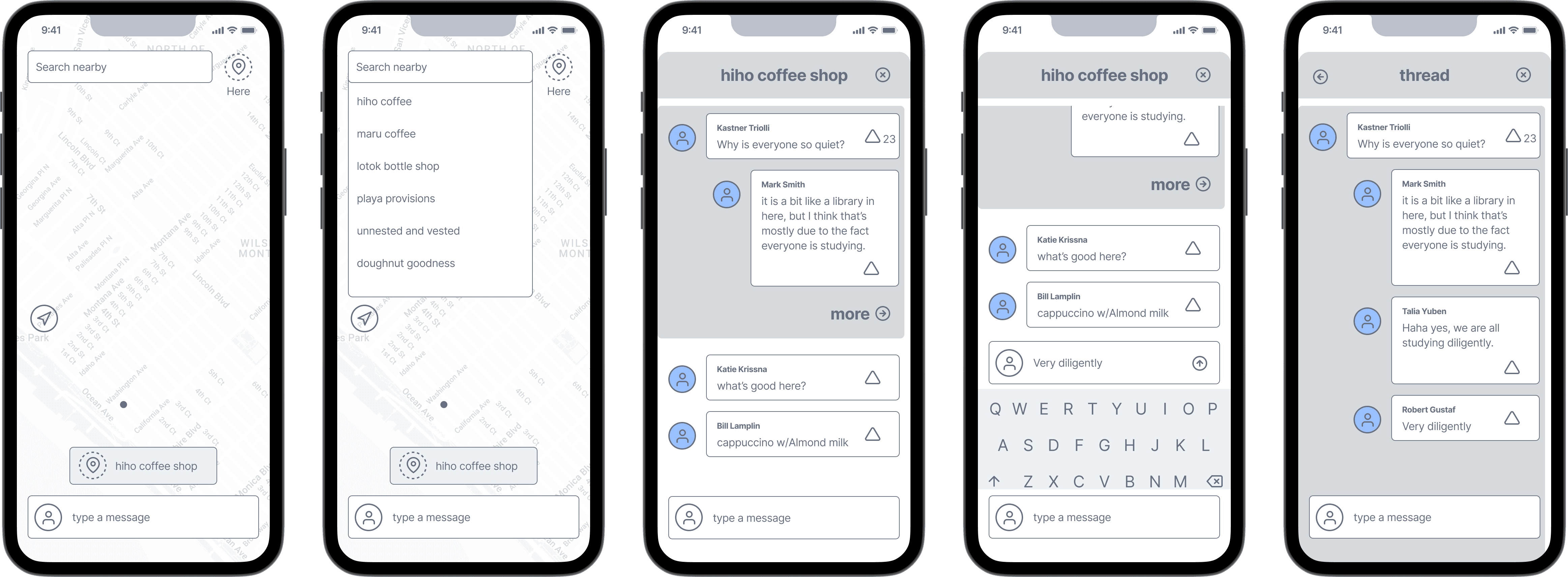 Location chat wireframes