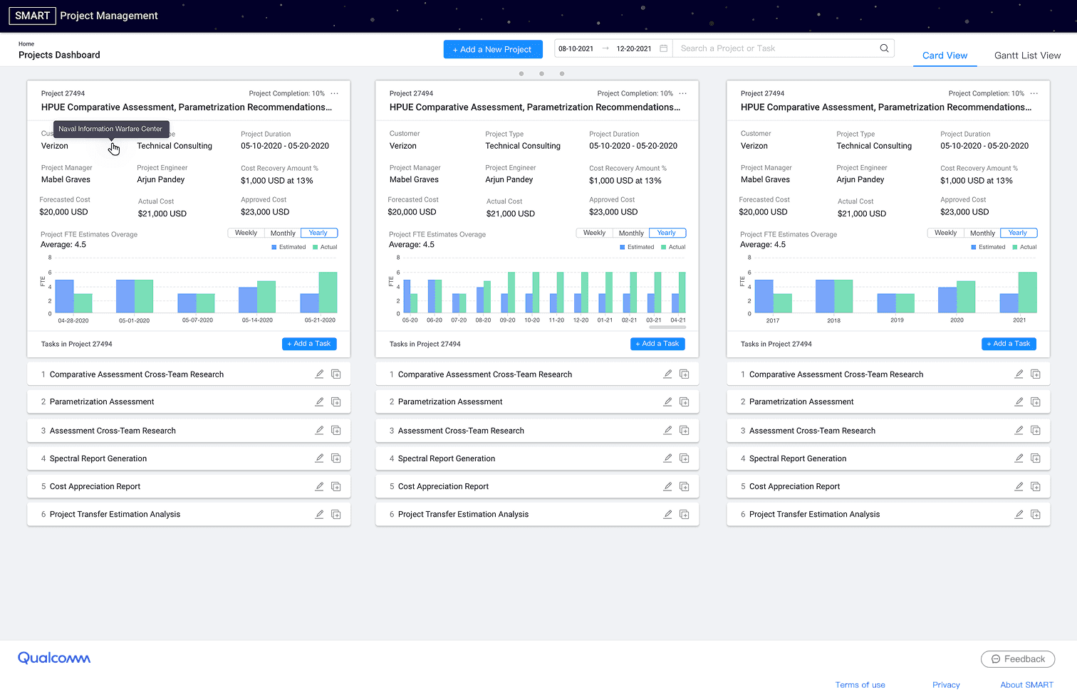 Card view with financials