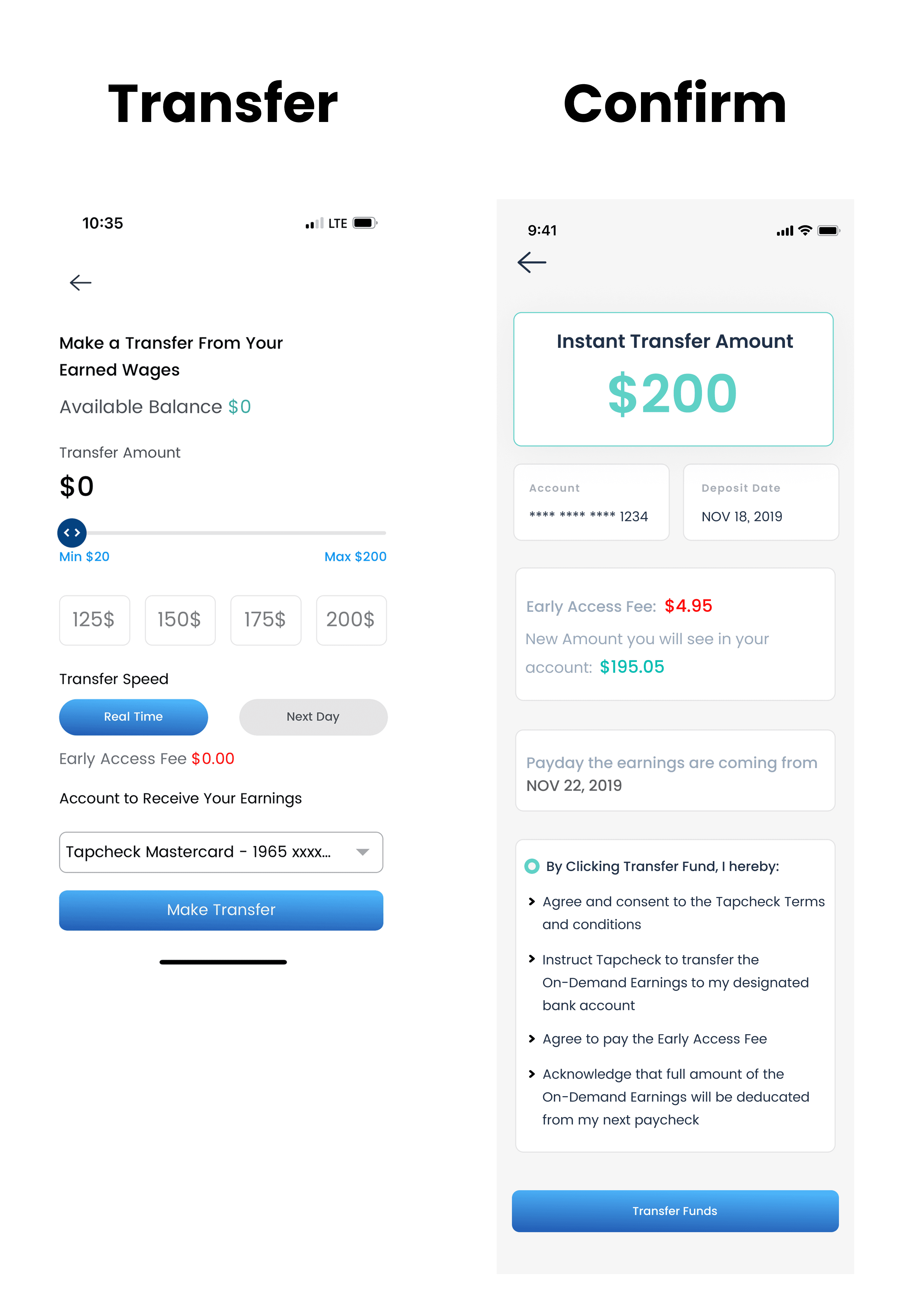 Original transfer and confirm screens